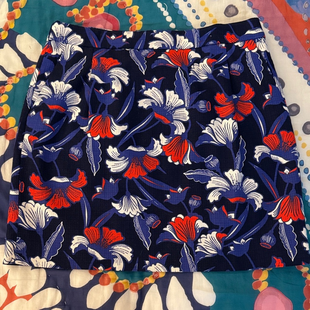 J. Crew Navy and Red Floral Mini Skirt